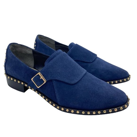 Adrianna Papell Pierce Monk Strap Loafer Women's 10 Blue Suede Leather Studded - Picture 1 of 11